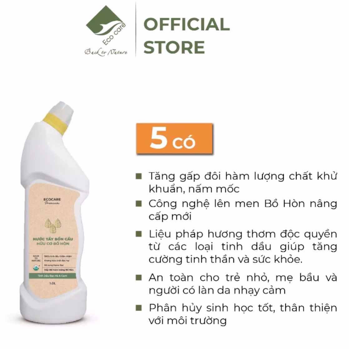 Nước Tẩy Rửa Bồn Cầu Tinh Dầu Bạc Hà Cam 900Ml - Ecocare - Ảnh 2