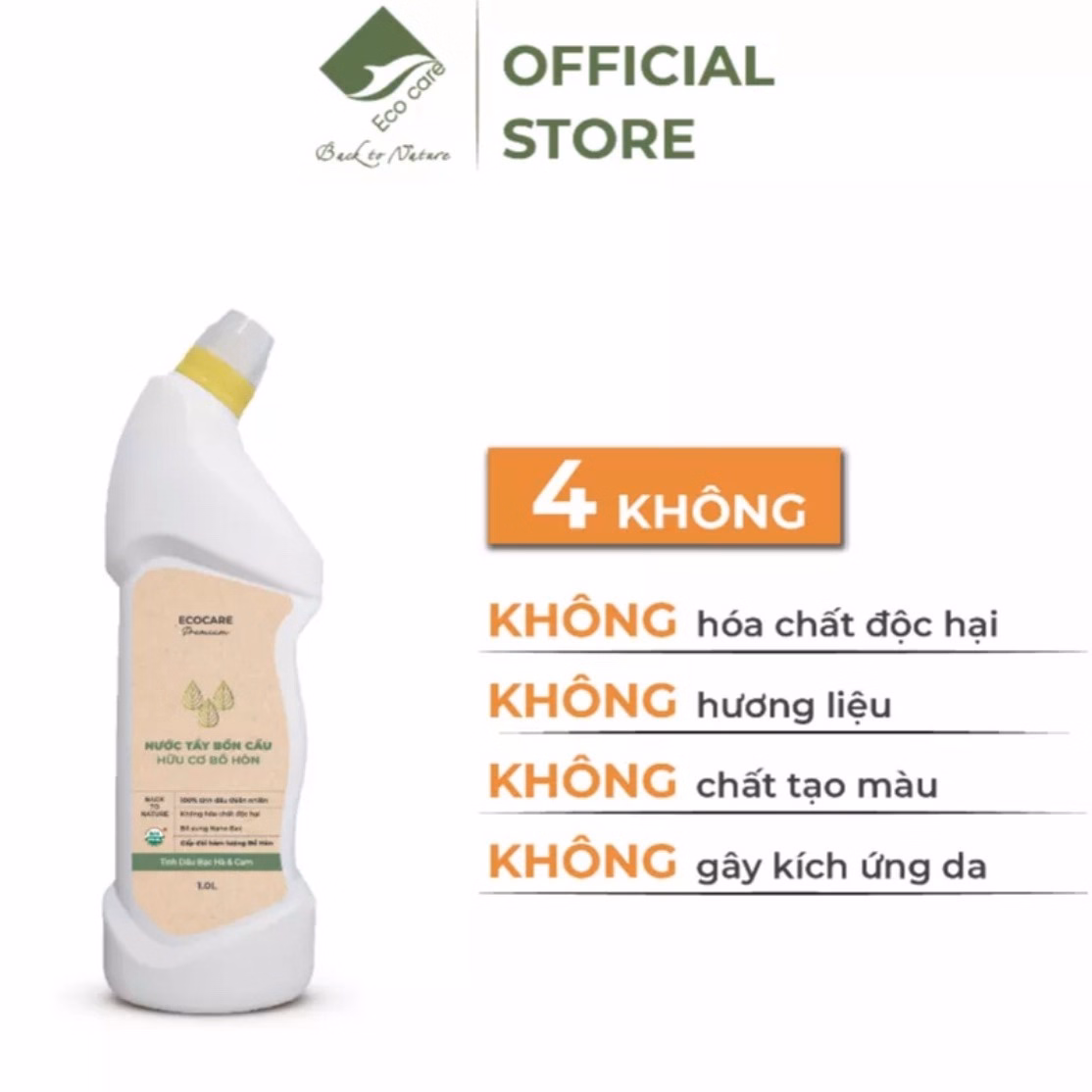 Nước Tẩy Rửa Bồn Cầu Tinh Dầu Bạc Hà Cam 900Ml - Ecocare - Ảnh 3