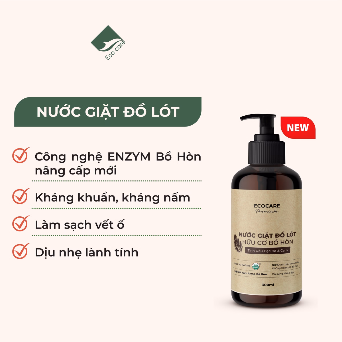 Nước Giặt Đồ Lót Hữu Cơ 300Ml - Ecocare