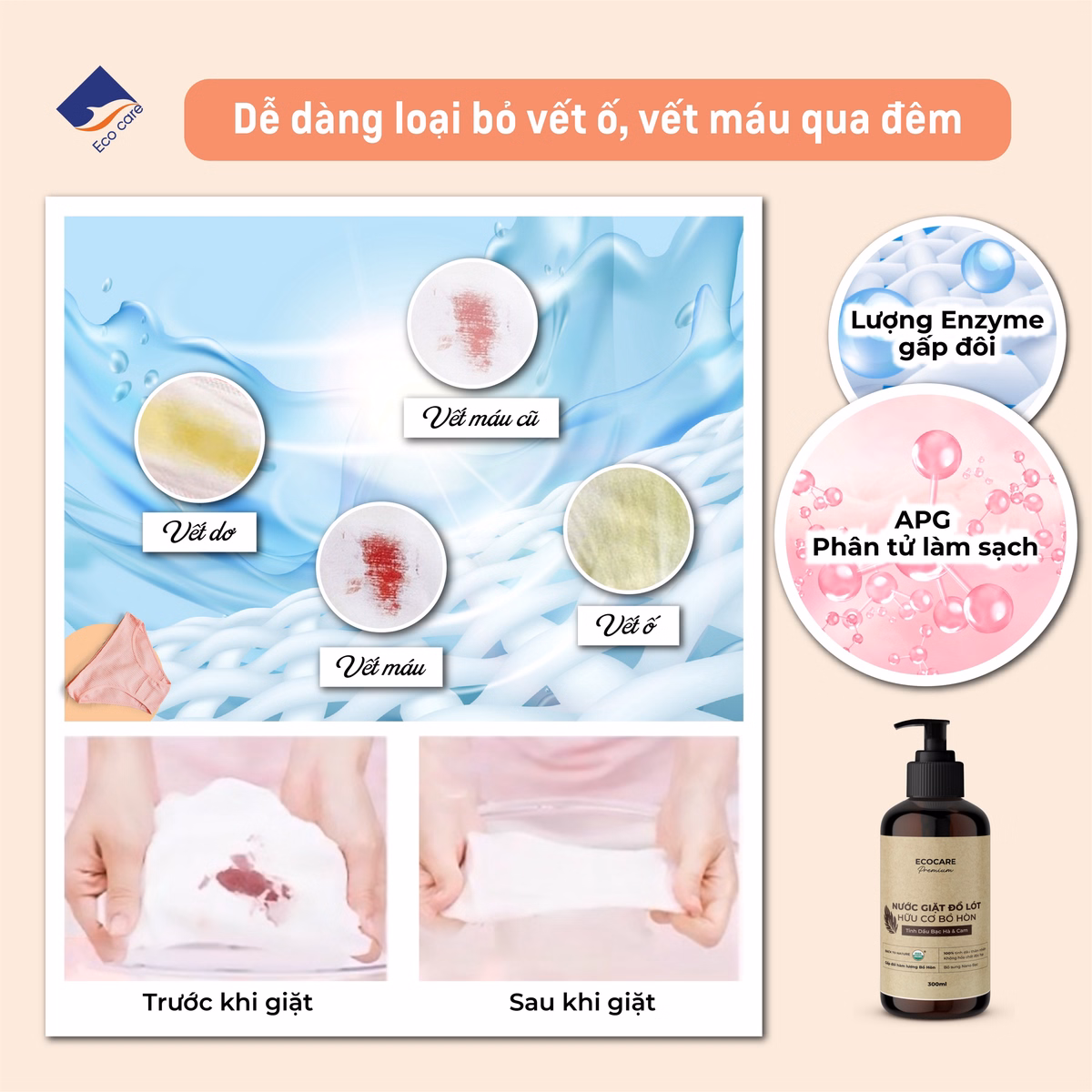 Nước Giặt Đồ Lót Hữu Cơ 300Ml - Ecocare - Ảnh 2