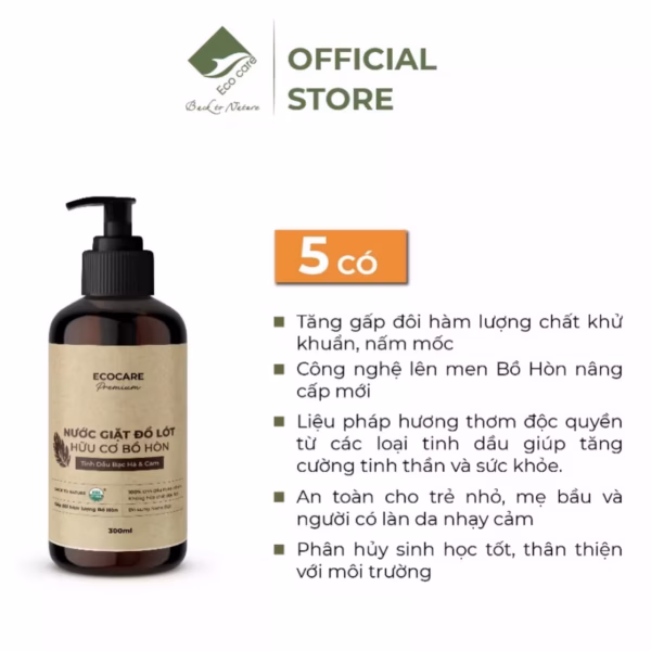 Nước Giặt Đồ Lót Hữu Cơ 300Ml - Ecocare - Ảnh 4