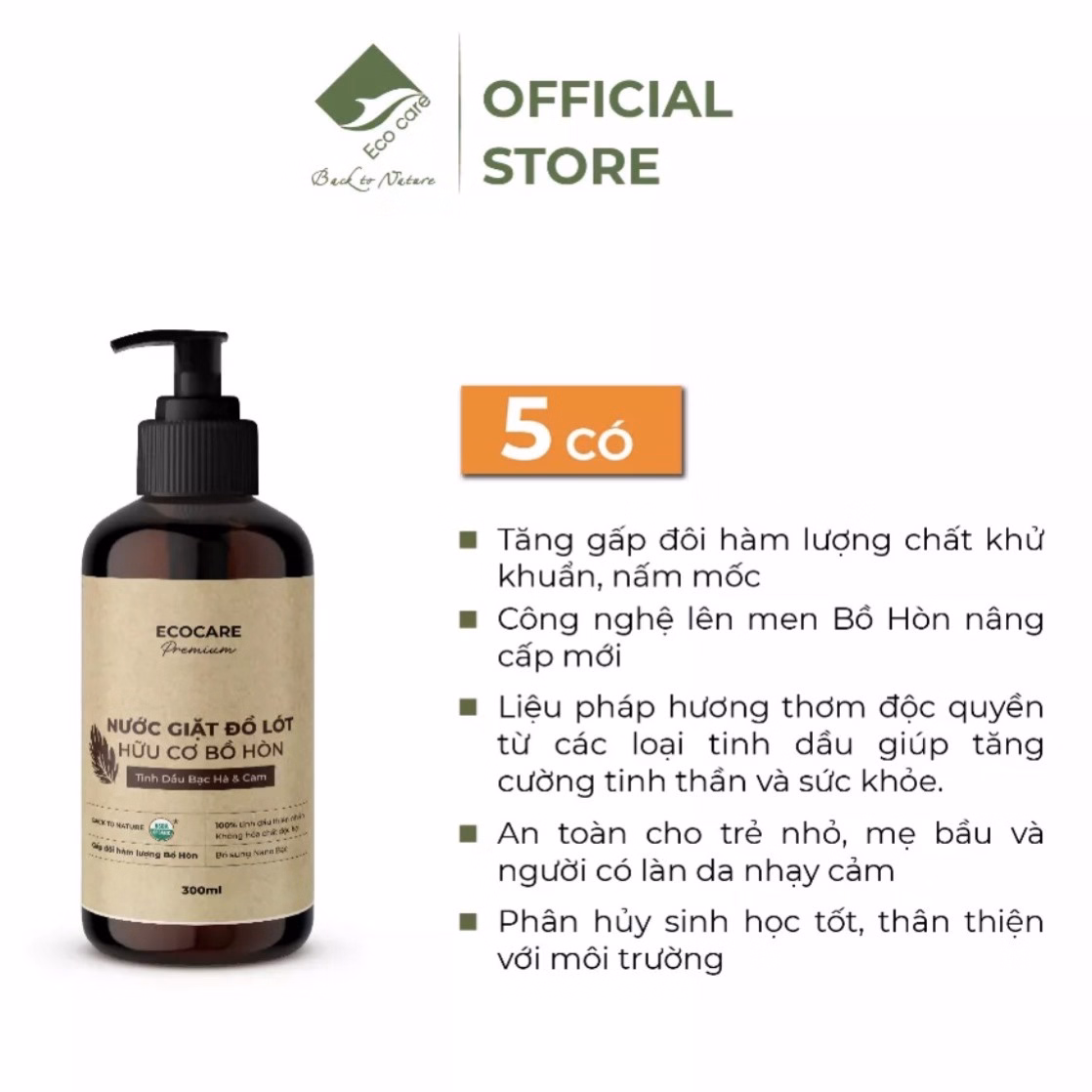 Nước Giặt Đồ Lót Hữu Cơ 300Ml - Ecocare - Ảnh 4