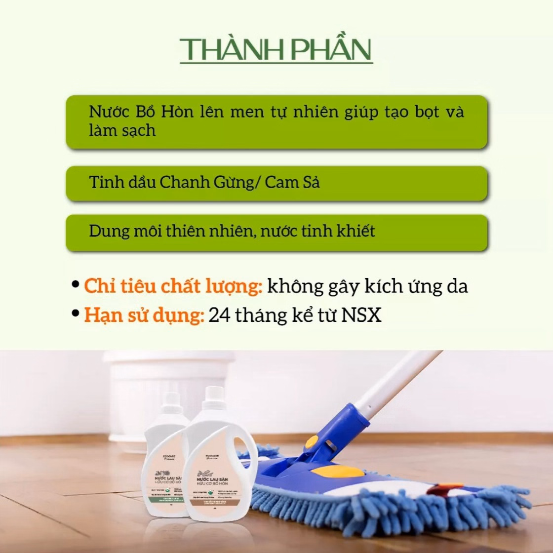 Nước Lau Sàn Hữu Cơ Bồ Hòn Hương (Cam Sả/Chanh Gừng) - Ecocare - Ảnh 2
