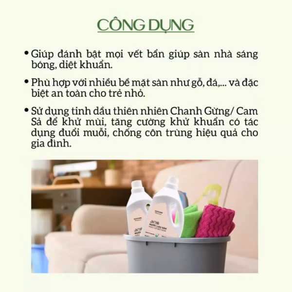 Nước Lau Sàn Hữu Cơ Bồ Hòn Hương (Cam Sả/Chanh Gừng) - Ecocare - Ảnh 3