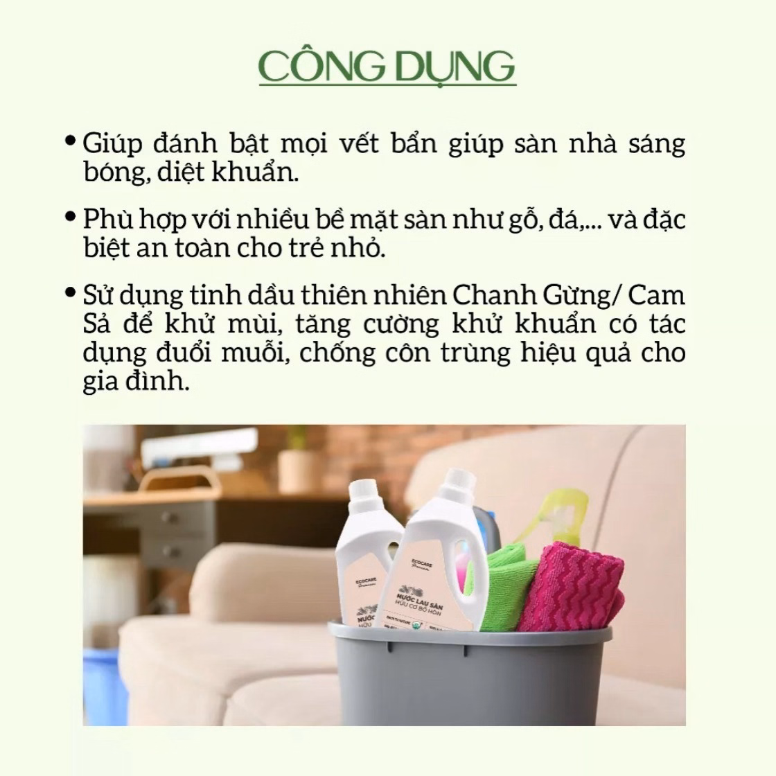 Nước Lau Sàn Hữu Cơ Bồ Hòn Hương (Cam Sả/Chanh Gừng) - Ecocare - Ảnh 3