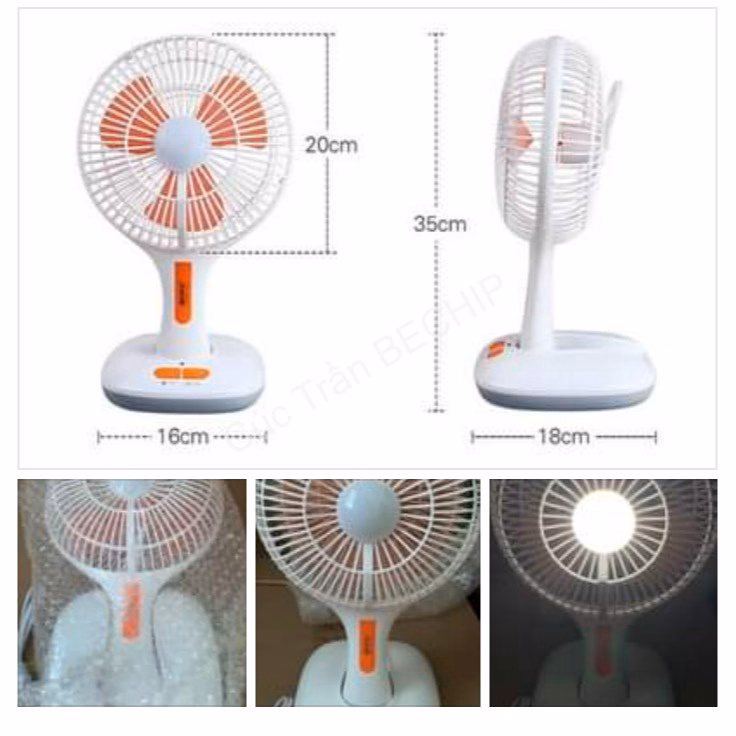 Quạt Tích Điện Ông Tây Kèm Đèn Led, Có Thể Gấp Gọn Ctb207 - Bechip - Ảnh 12