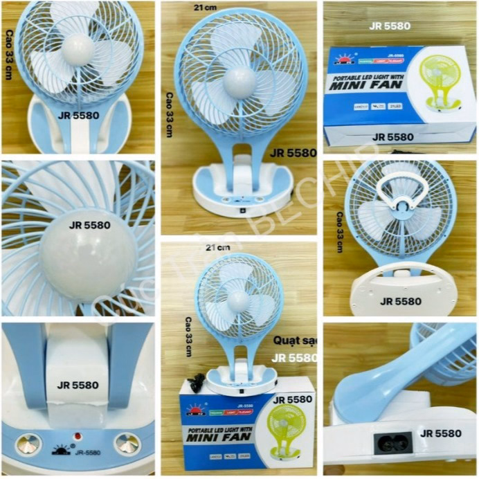 Quạt Tích Điện Mini Fan 5580 Kèm Đèn Led Ctb174 - Bechip - Ảnh 4