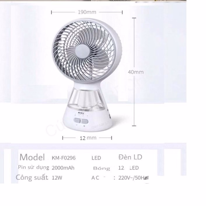 Quạt Tích Điện Ông Tây Mẫu Mới F0296 Kèm Đèn Siêu Sáng Ctb181 - Bechip - Ảnh 9