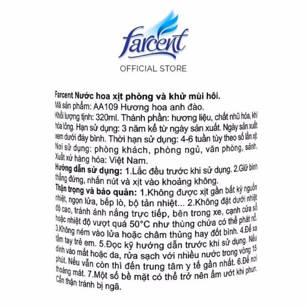 Chai Xịt Phòng Hương Hoa Anh Đào Farcent 320Ml - Farcent - Ảnh 5
