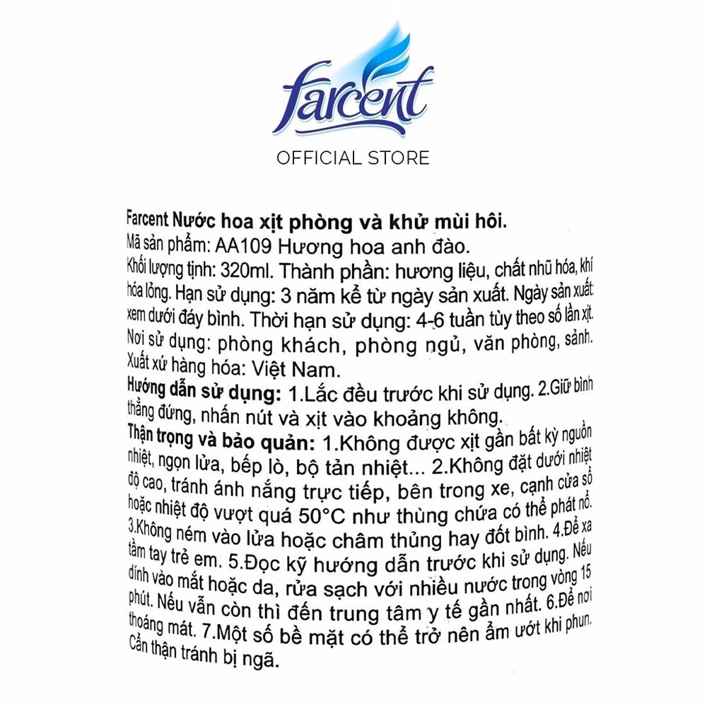 Chai Xịt Phòng Hương Hoa Anh Đào Farcent 320Ml - Farcent - Ảnh 5