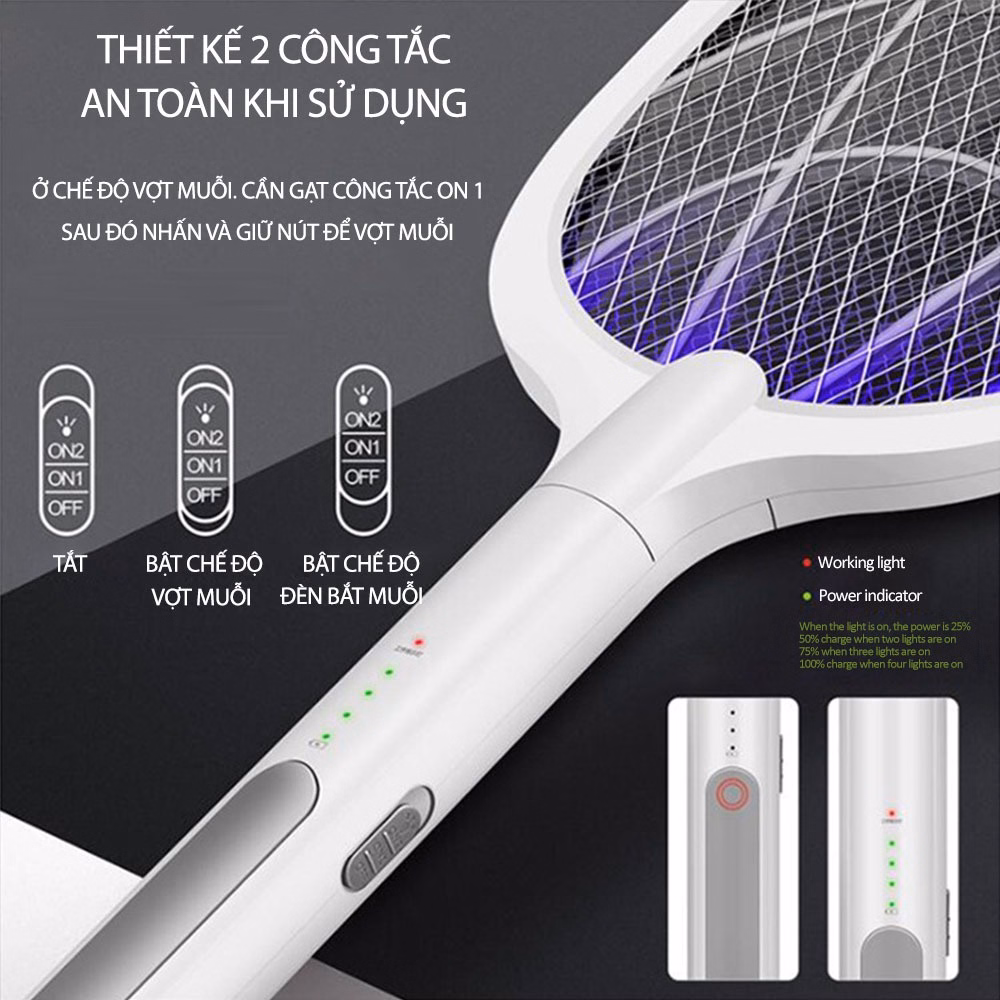 Vợt Muỗi Kiêm Đèn Bắt Muỗi 2 Trong 1 Pin Sạc Cổng Usb Cao Cấp 1500Mah Gd072 - Lady'S Passion - Ảnh 13