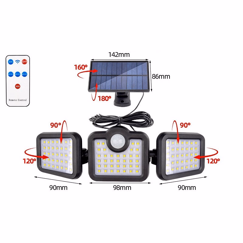 Đèn Năng Lượng Mặt Trời Cảm Biến Chuyển Động Siêu Sáng, 3 Đầu Xoay 360 Độ, Tích Điện Cao Cấp Gd100 - Lady'S Passion - Ảnh 3