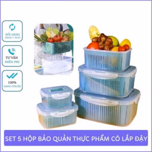 Bộ 5 Hộp Đựng Bảo Quản Thực Phẩm Tủ Lạnh, Kèm Rổ Và Lắp Đậy Bảo Quản Hút Chân Không Tiện Dụng Gd119 - Lady'S Passion