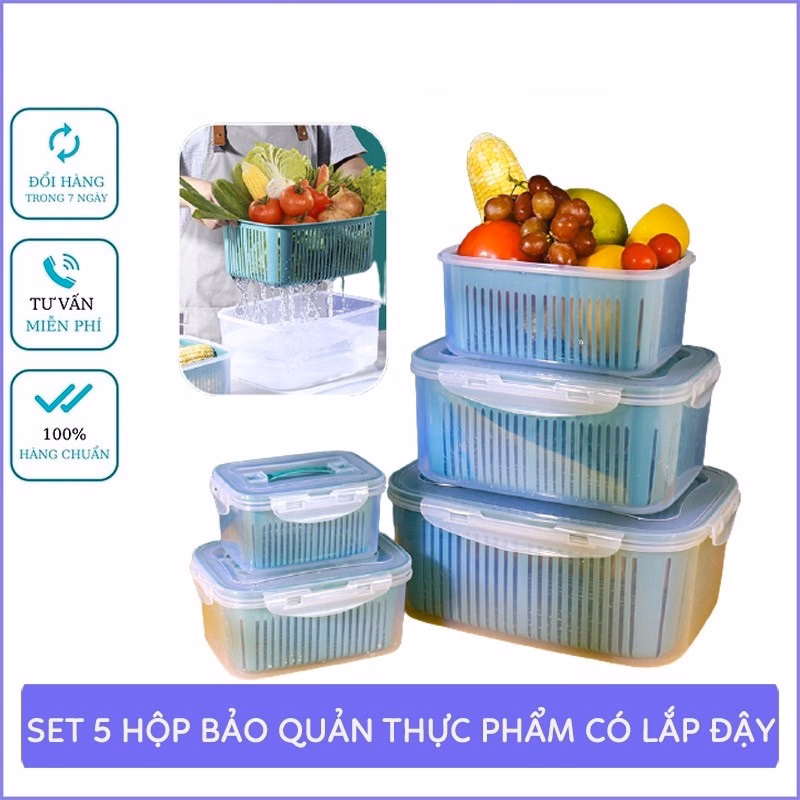 Bộ 5 Hộp Đựng Bảo Quản Thực Phẩm Tủ Lạnh, Kèm Rổ Và Lắp Đậy Bảo Quản Hút Chân Không Tiện Dụng Gd119 - Lady'S Passion