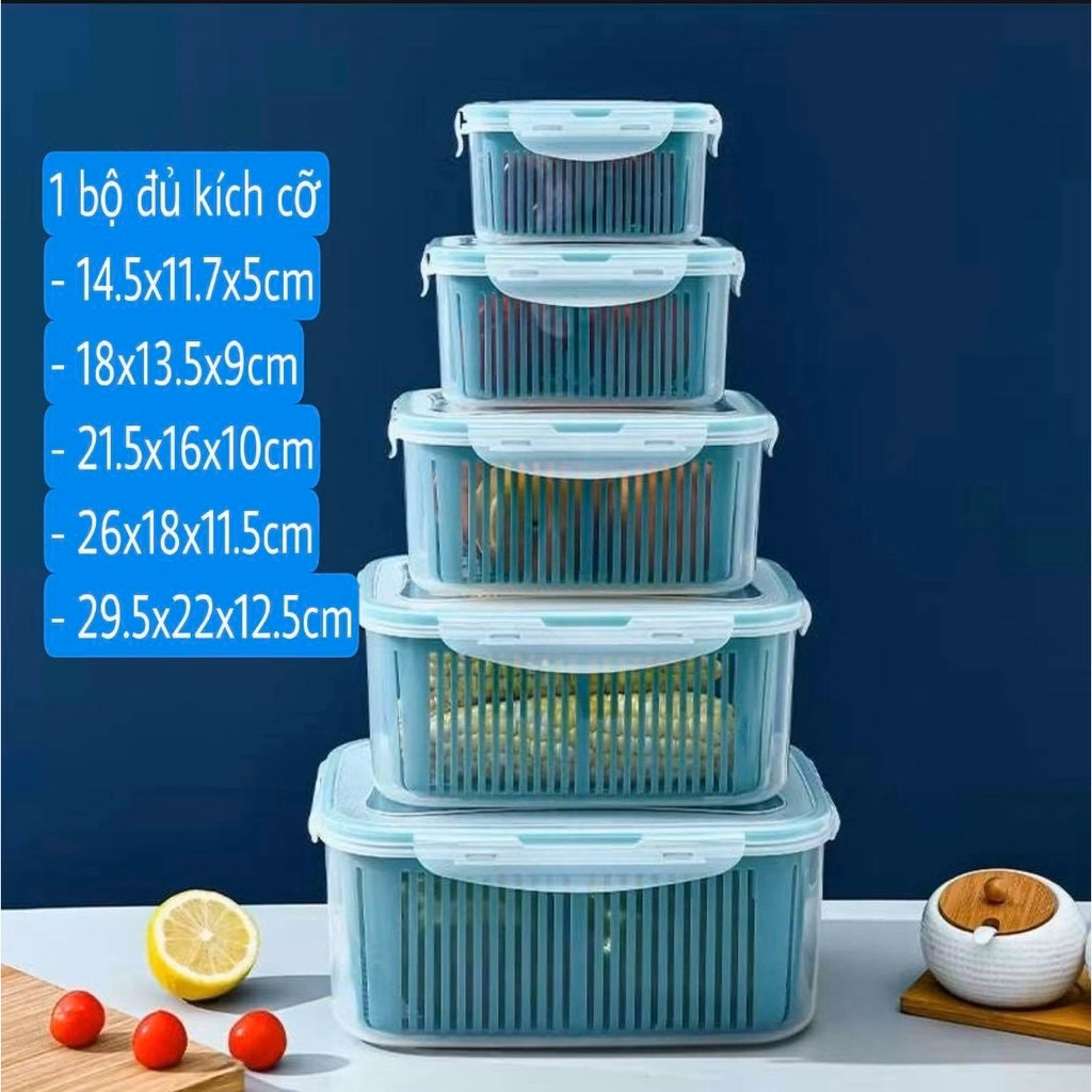 Bộ 5 Hộp Đựng Bảo Quản Thực Phẩm Tủ Lạnh, Kèm Rổ Và Lắp Đậy Bảo Quản Hút Chân Không Tiện Dụng Gd119 - Lady'S Passion - Ảnh 7