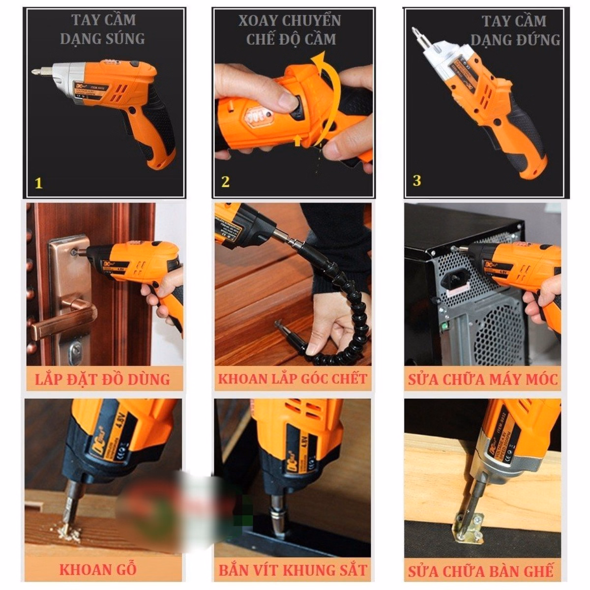 Máy Khoan Pin Mini Cầm Tay Đa Năng 2 Chế Độ Thông Minh Siêu Mạnh Máy Khoan Vít Máy Bắn Vít Pin Mini Gd148 - Lady'S Passion - Ảnh 7