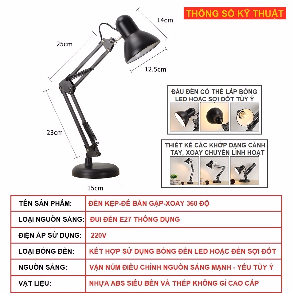 Đèn Bàn Học, Làm Việc Xoay Gấp 360 Độ Có Chân Kẹp Bàn Pixar (Đèn Không Kèm Bóng) Gd176 - Lady'S Passion - Ảnh 4