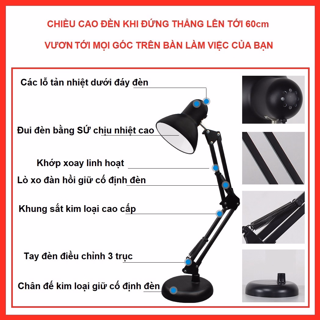 Đèn Bàn Học, Làm Việc Xoay Gấp 360 Độ Có Chân Kẹp Bàn Pixar (Đèn Không Kèm Bóng) Gd176 - Lady'S Passion - Ảnh 5