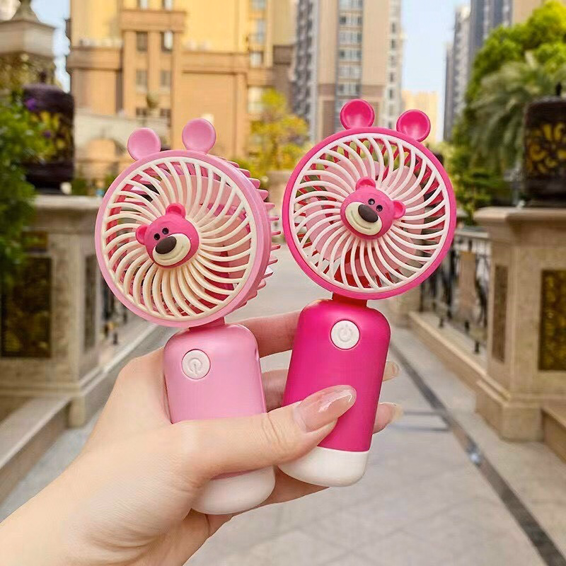 Quạt Cầm Tay Gấu Dâu Mini - Silver