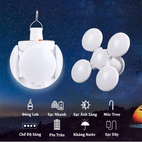 Bóng Đèn Tích Điện 4 Cánh 5 Bóng (Năng Lượng Mặt Trời) - Silver - Ảnh 7