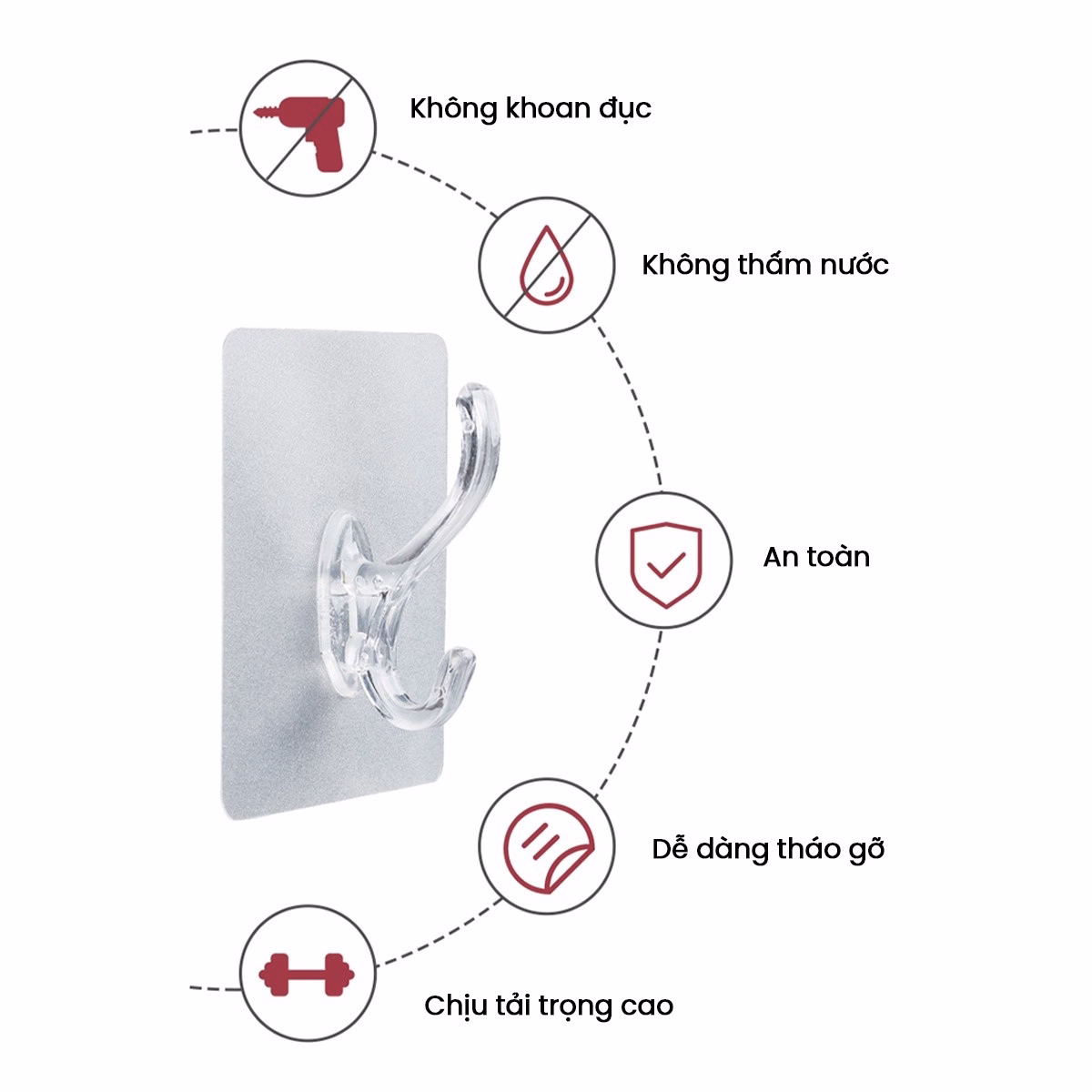 Dính Tường Nhôm 6 Móc - Su - Ảnh 3