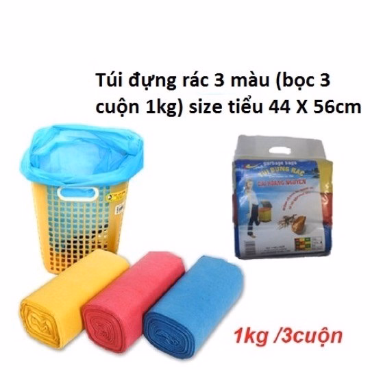 Túi Đựng Rác 3 Màu (Bọc 3 Cuộn 1Kg) Size Tiểu 44X56Cm - Gdn