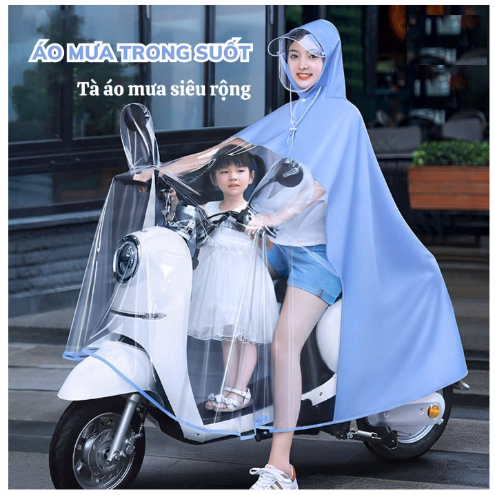 Áo Mưa Nửa Trước Trong Suốt Cho Mẹ Và Bé, Che Phủ Toàn Thân, Kèm Kính Chắn Mưa Loại 1 Ctb238 - Bechip - Ảnh 2