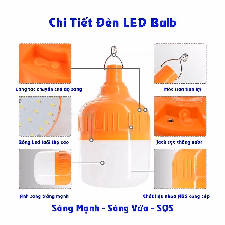 Bóng Đèn Tích Điện, Đèn Tích Điện Có Móc Treo Tiện Lợi Loại To, Công Suất 150W Ctb224 – Bechip - Ảnh 16