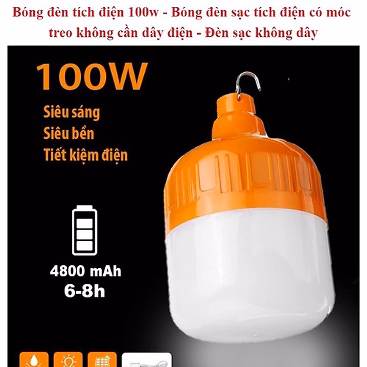 Bóng Đèn Tích Điện, Đèn Tích Điện Có Móc Treo Tiện Lợi Loại To, Công Suất 150W Ctb224 – Bechip - Ảnh 11