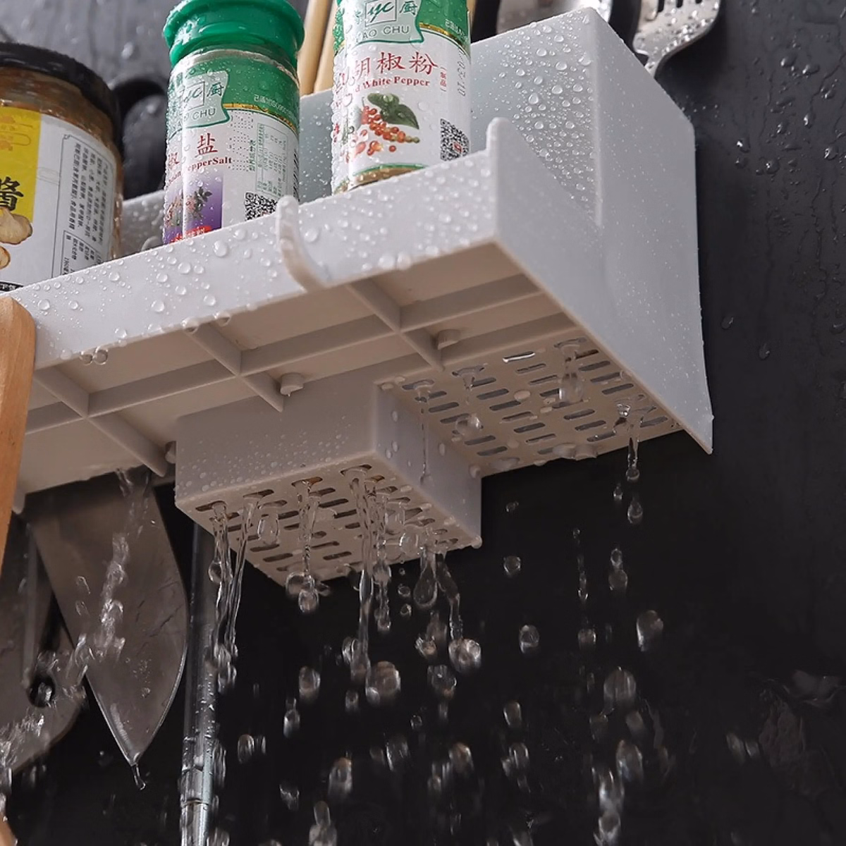 Kệ Đựng Gia Vị Nhà Bếp 4 Móc Treo Tường Thoát Nước - Gdn - Ảnh 5
