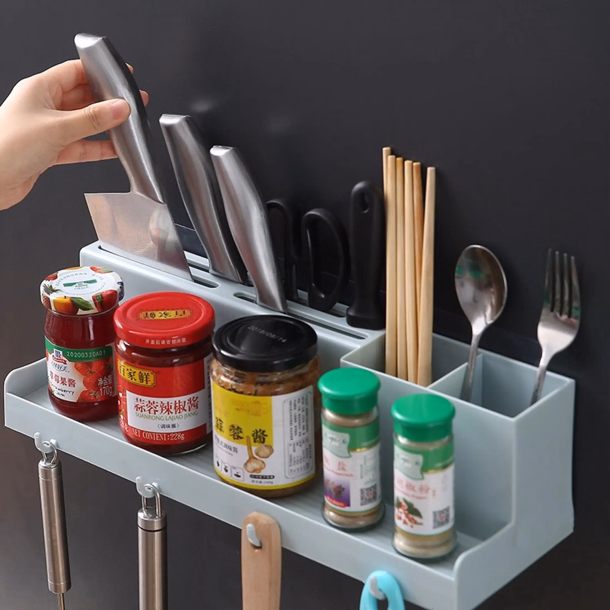 Kệ Đựng Gia Vị Nhà Bếp 4 Móc Treo Tường Thoát Nước - Gdn - Ảnh 2