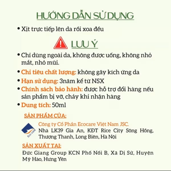 Tinh Dầu Xịt Thảo Dược Lên Da Chống Muỗi, Côn Trùng 50Ml - Ecocare - Ảnh 5