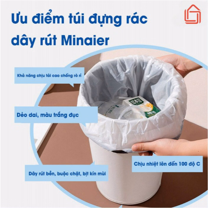 Cuộn 100 Túi Đựng Rác Dây Rút Minaier Tự Hủy, Siêu Dai, Chống Rò Rỉ Nước, Không Sợ Bẩn Tay 45*50 Cm Ctb302 - Bechip - Ảnh 6