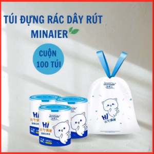 Cuộn 100 Túi Đựng Rác Dây Rút Minaier Tự Hủy, Siêu Dai, Chống Rò Rỉ Nước, Không Sợ Bẩn Tay 45*50 Cm Ctb302 - Bechip