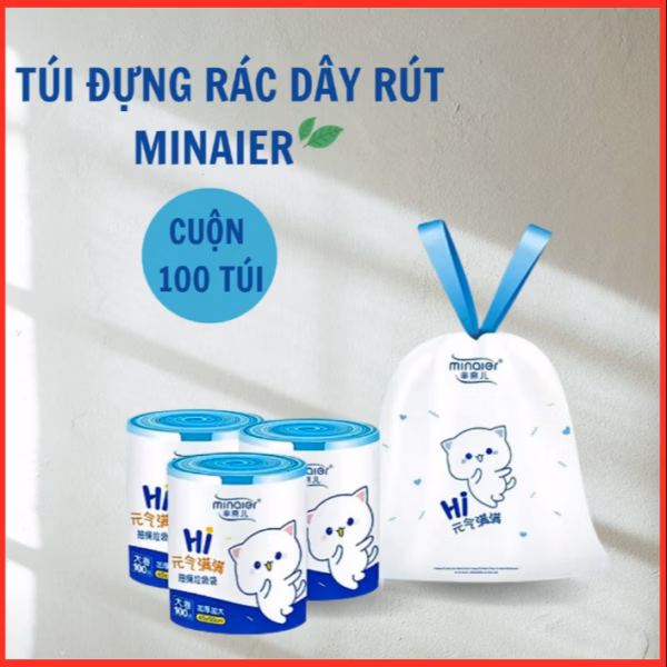 Cuộn 100 Túi Đựng Rác Dây Rút Minaier Tự Hủy, Siêu Dai, Chống Rò Rỉ Nước, Không Sợ Bẩn Tay 45*50 Cm Ctb302 - Bechip