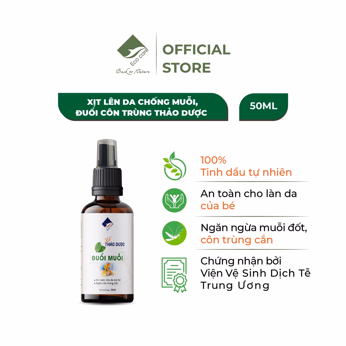 Tinh Dầu Xịt Thảo Dược Lên Da Chống Muỗi, Côn Trùng 50Ml - Ecocare