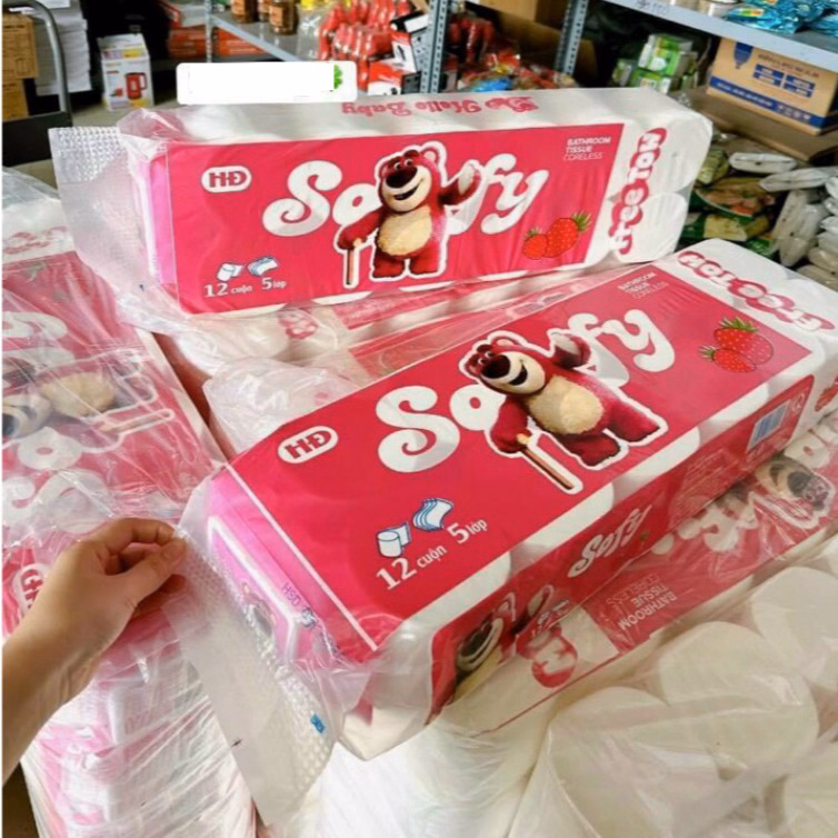 Bịch 12 Cuộn Giấy Vệ Sinh 5 Lớp Hình Gấu Dâu Sofy Siêu Mịn, Siêu Dai Ctb310 - Bechip - Ảnh 6