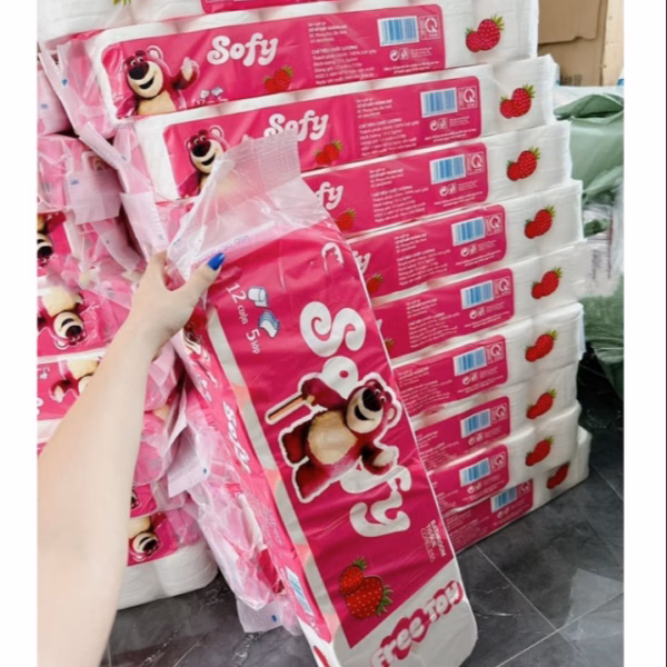 Bịch 12 Cuộn Giấy Vệ Sinh 5 Lớp Hình Gấu Dâu Sofy Siêu Mịn, Siêu Dai Ctb310 - Bechip - Ảnh 5