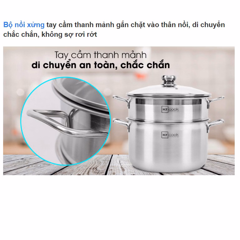 Bộ Nồi Inox 2 Tầng Kèm Xửng Hấp Ht Cook 28Cm Ctb314 - Bechip - Ảnh 5