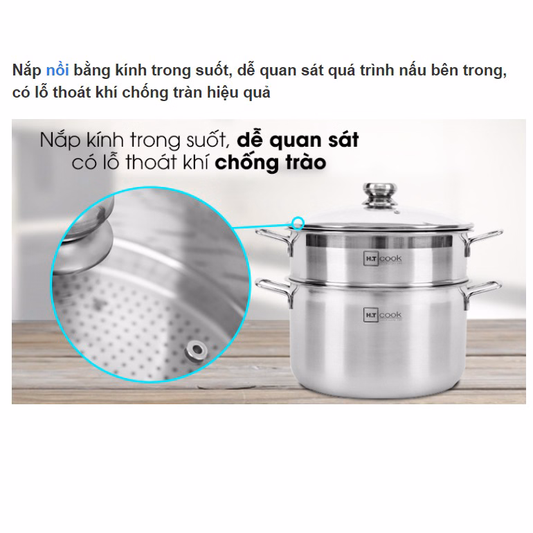 Bộ Nồi Inox 2 Tầng Kèm Xửng Hấp Ht Cook 28Cm Ctb314 - Bechip - Ảnh 6