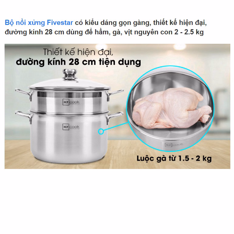 Bộ Nồi Inox 2 Tầng Kèm Xửng Hấp Ht Cook 28Cm Ctb314 - Bechip - Ảnh 7