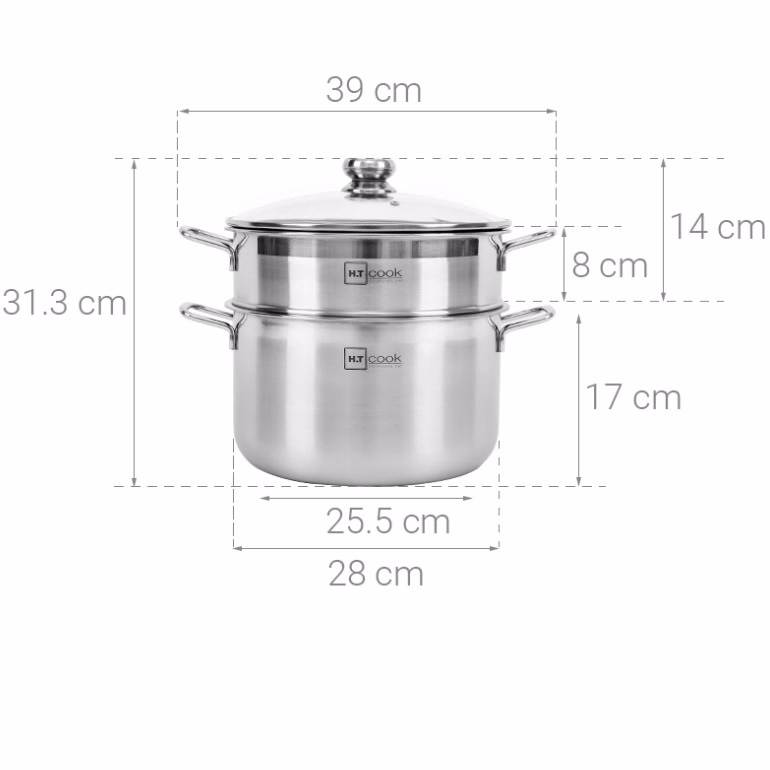 Bộ Nồi Inox 2 Tầng Kèm Xửng Hấp Ht Cook 28Cm Ctb314 - Bechip - Ảnh 13