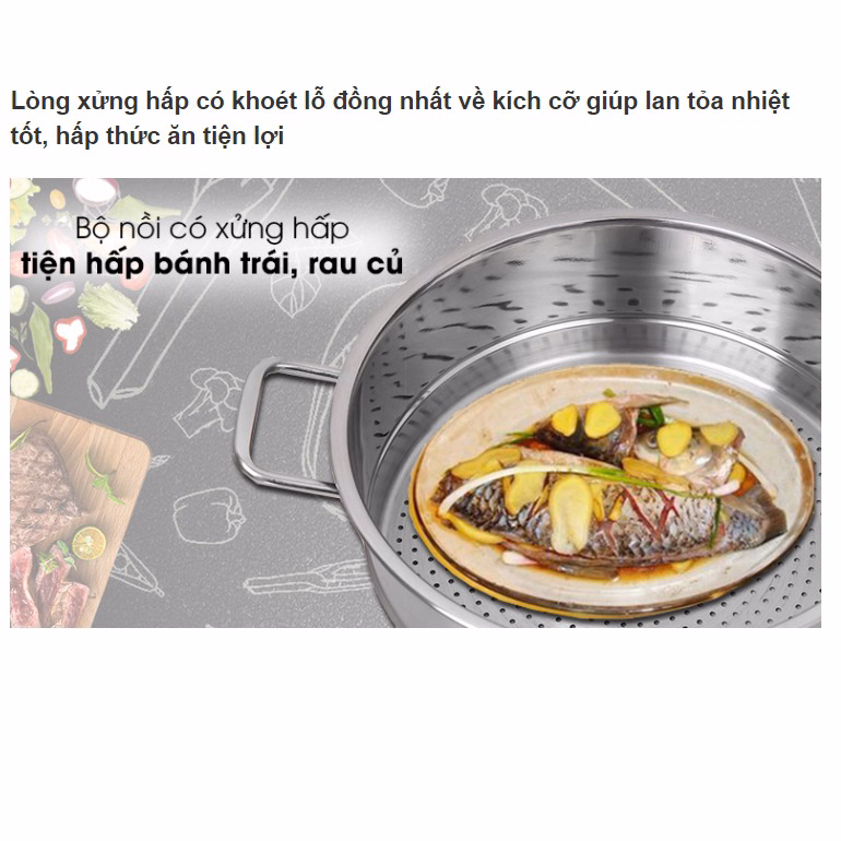 Bộ Nồi Inox 2 Tầng Kèm Xửng Hấp Ht Cook 28Cm Ctb314 - Bechip - Ảnh 9
