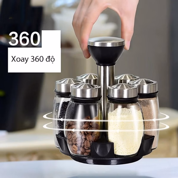 Bộ 6 Lọ Đựng Gia Vị Thủy Tinh Kèm Đế Xoay 360 Độ Cao Cấp Ctb316 - Bechip - Ảnh 6