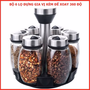 Bộ 6 Lọ Đựng Gia Vị Thủy Tinh Kèm Đế Xoay 360 Độ Cao Cấp Ctb316 - Bechip