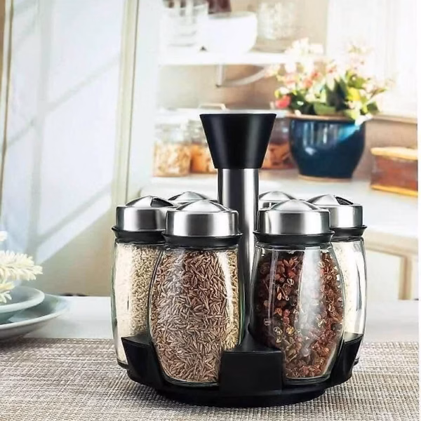 Bộ 6 Lọ Đựng Gia Vị Thủy Tinh Kèm Đế Xoay 360 Độ Cao Cấp Ctb316 - Bechip - Ảnh 2