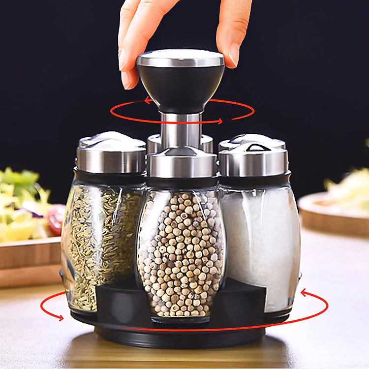 Bộ 6 Lọ Đựng Gia Vị Thủy Tinh Kèm Đế Xoay 360 Độ Cao Cấp Ctb316 - Bechip - Ảnh 5