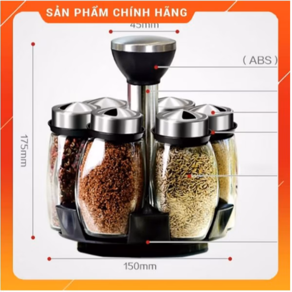 Bộ 6 Lọ Đựng Gia Vị Thủy Tinh Kèm Đế Xoay 360 Độ Cao Cấp Ctb316 - Bechip - Ảnh 14