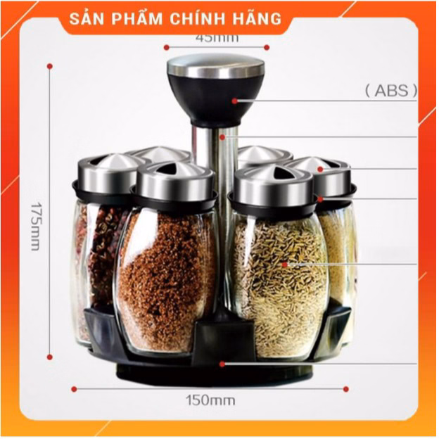 Bộ 6 Lọ Đựng Gia Vị Thủy Tinh Kèm Đế Xoay 360 Độ Cao Cấp Ctb316 - Bechip - Ảnh 14