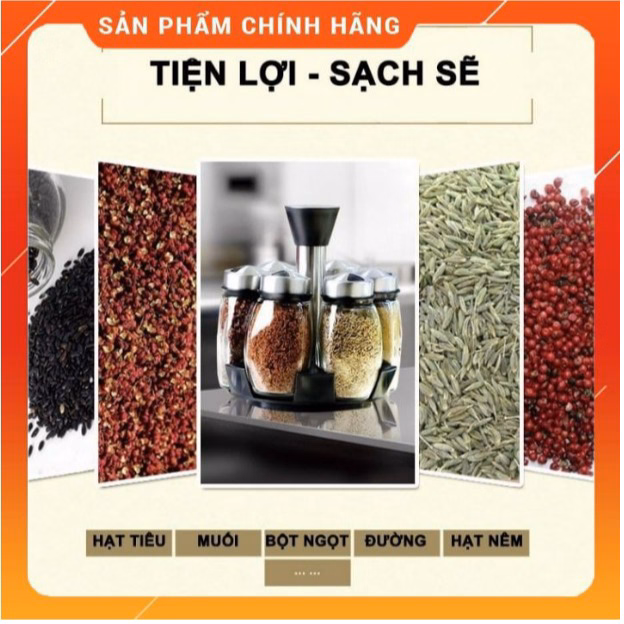 Bộ 6 Lọ Đựng Gia Vị Thủy Tinh Kèm Đế Xoay 360 Độ Cao Cấp Ctb316 - Bechip - Ảnh 11